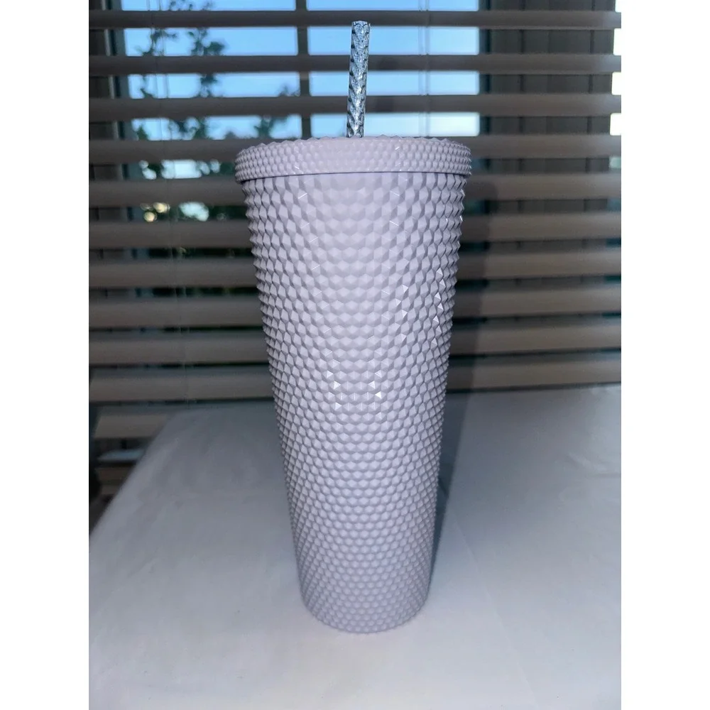 Starbucks White Studded Venti Tumbler‎ 24oz Cold Cup Grid Bling